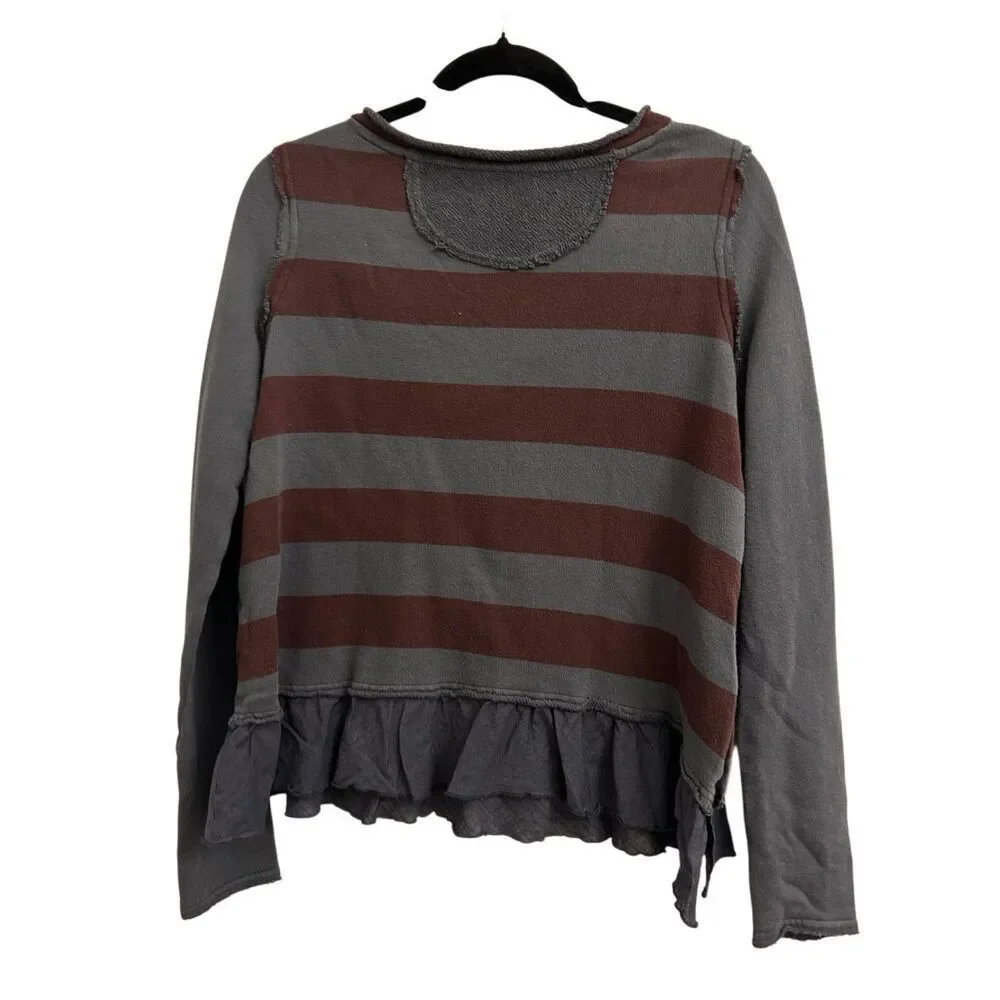 We The Free Multi Media Striped Sweater with ruffle hem Sz XS Preppy Academia